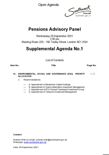 Agenda 29 September 2021