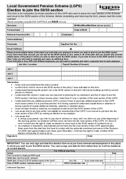 50-50 section election form