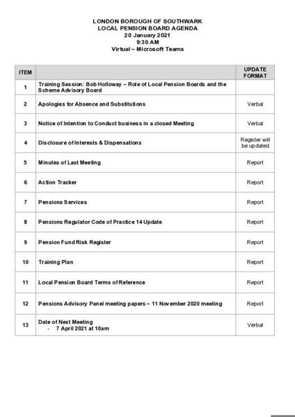 Agenda - 20 January 2021