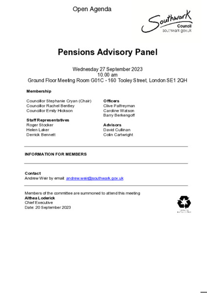 Pensions Advisory Panel 27 September 2023